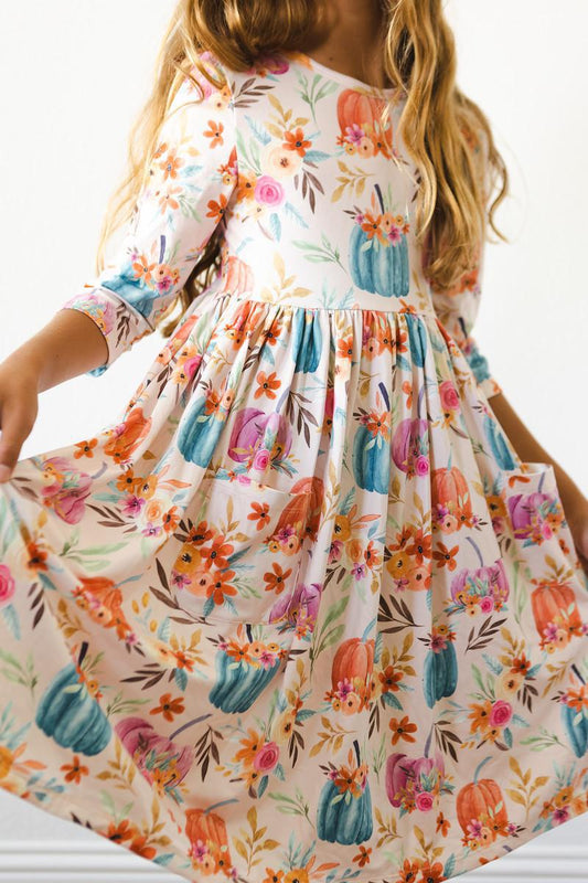 Harvest Blooms 3/4 Sleeve Twirl Dress