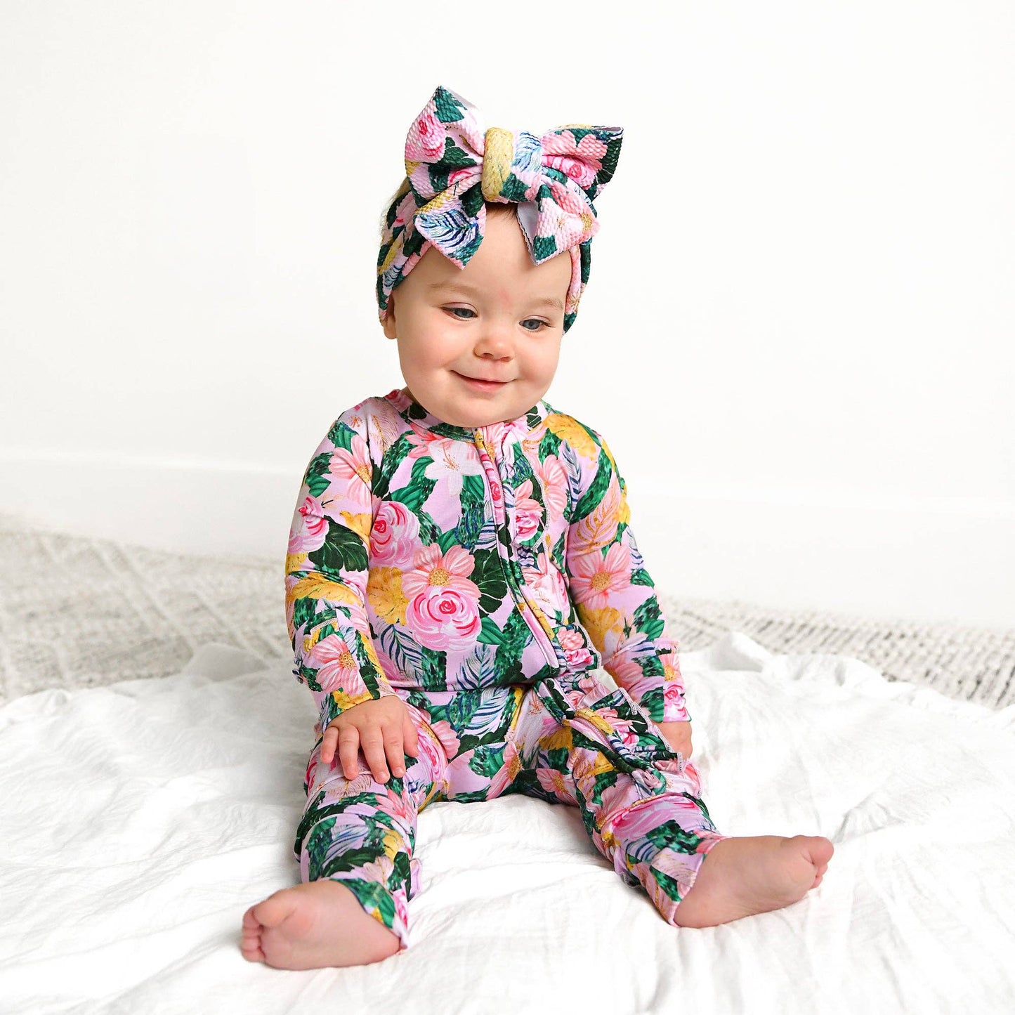 Luana RUFFLE ZIP Bamboo One Piece Floral Baby Outfit