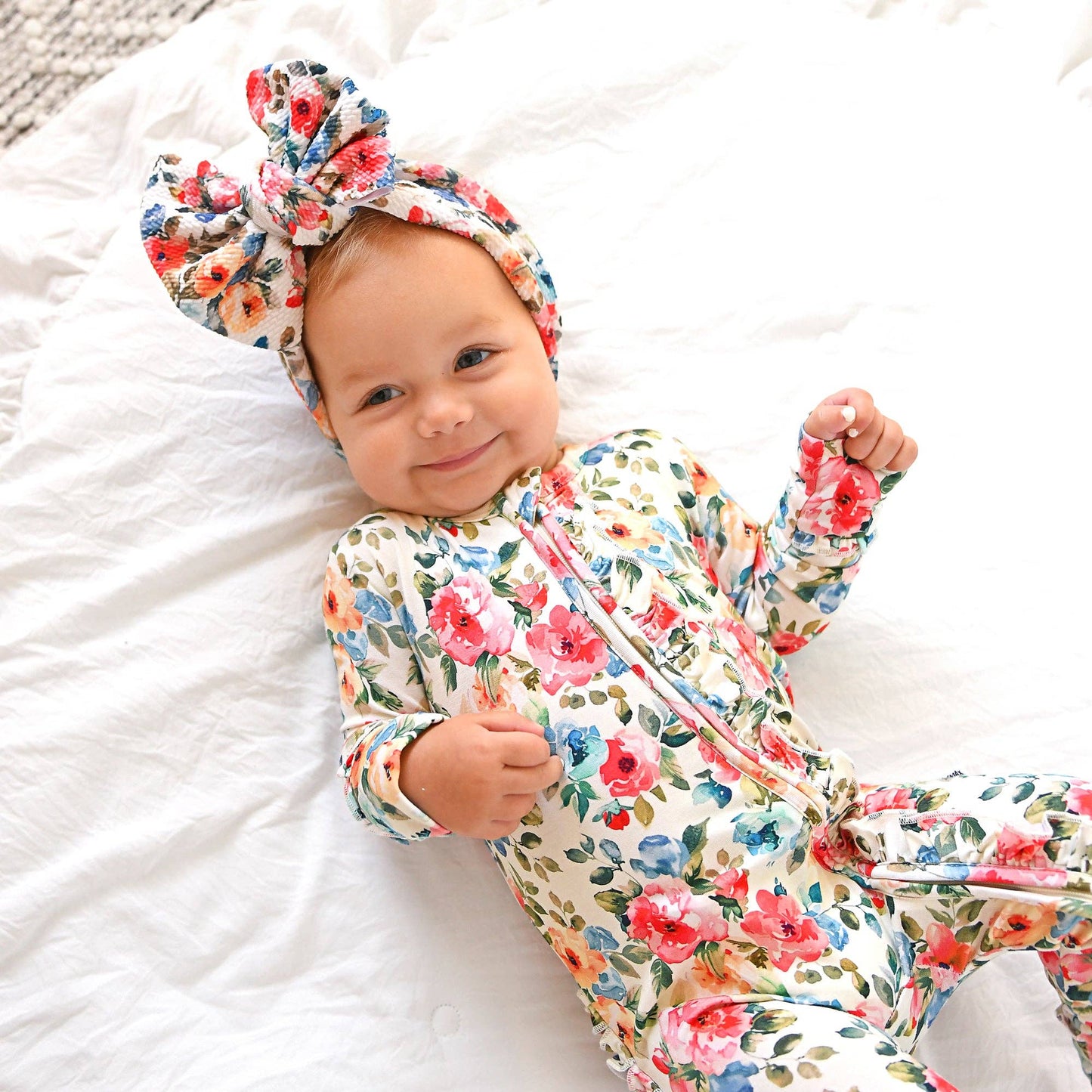 Nayeli RUFFLE ZIP Bamboo One Piece Floral Baby Clothing