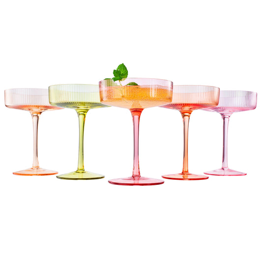Colored Vintage Art Deco Coupe Glass | Set of 5, 7 OZ