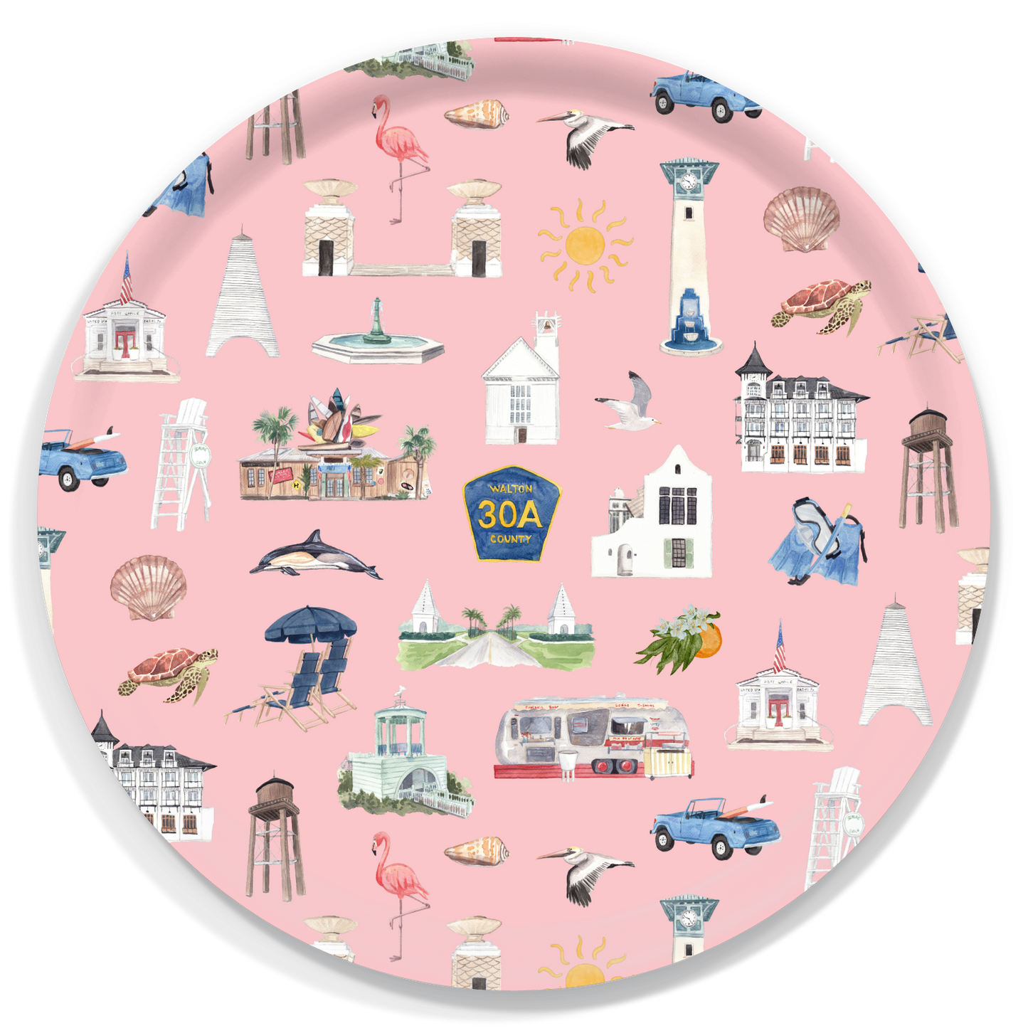 Coastal Décor – Whimsical 30A Pink Serving Tray - 3 Sizes