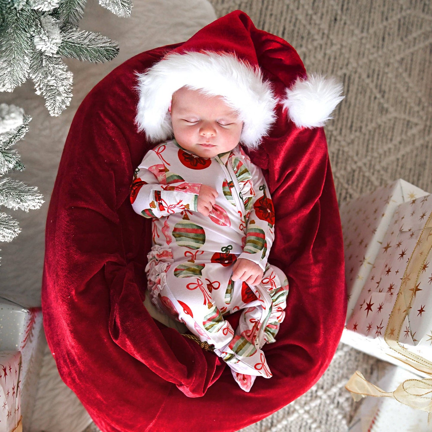 Kit Ornaments Ruffle Zip Christmas Ruffle  bamboo baby one piece outfit