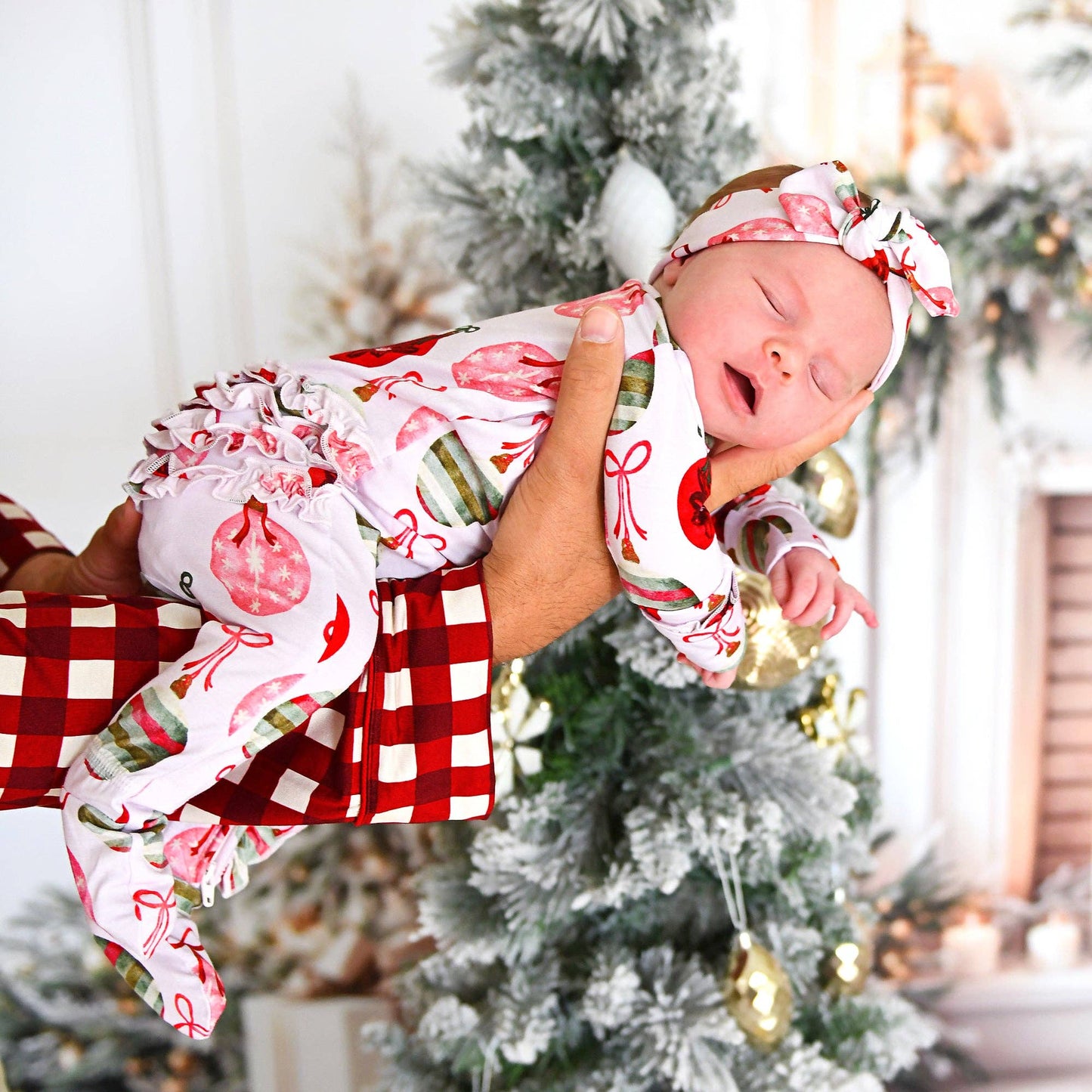 Kit Ornaments Ruffle Zip Christmas Ruffle  bamboo baby one piece outfit