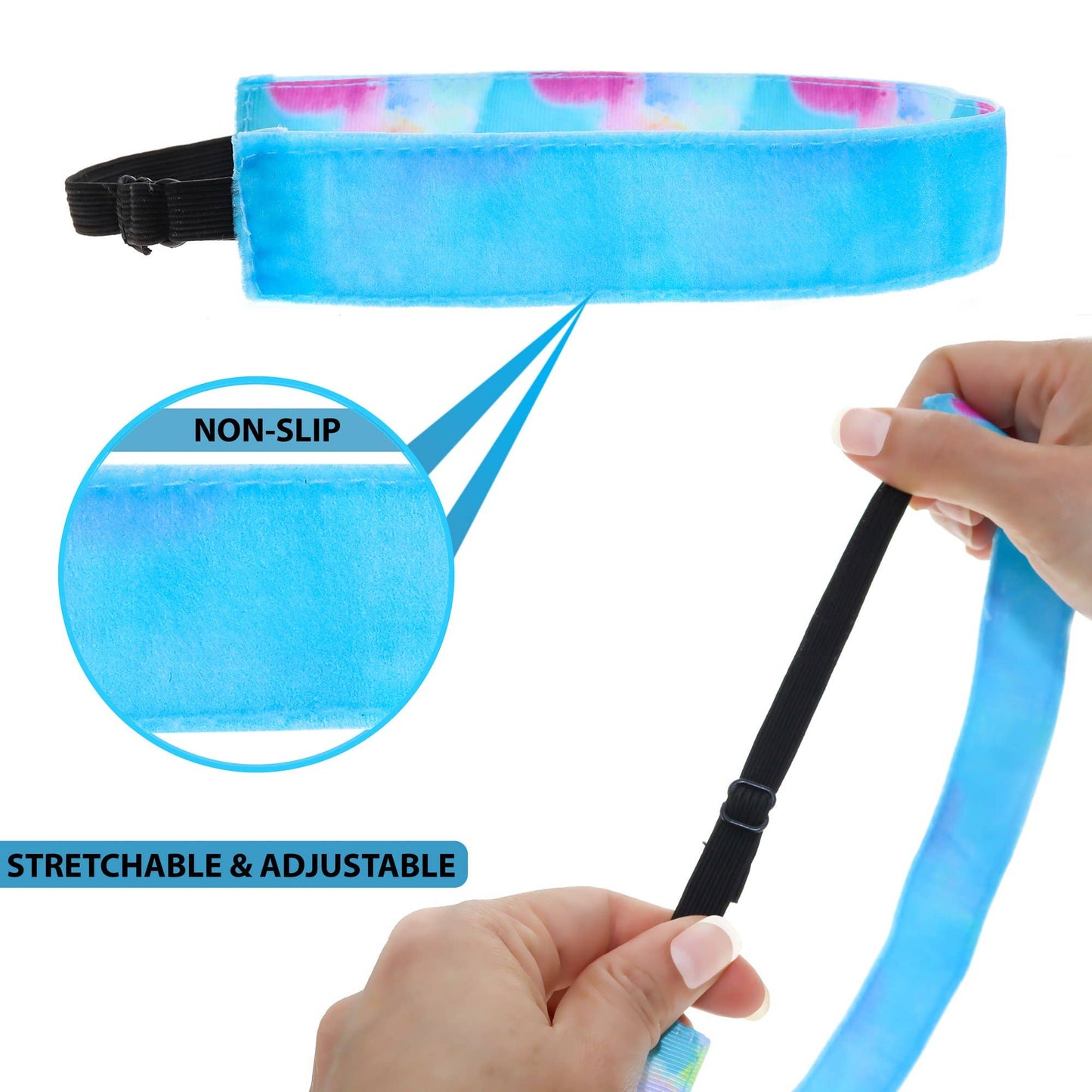 Adjustable No Slip Tie Dye Headbands - 6 Pack