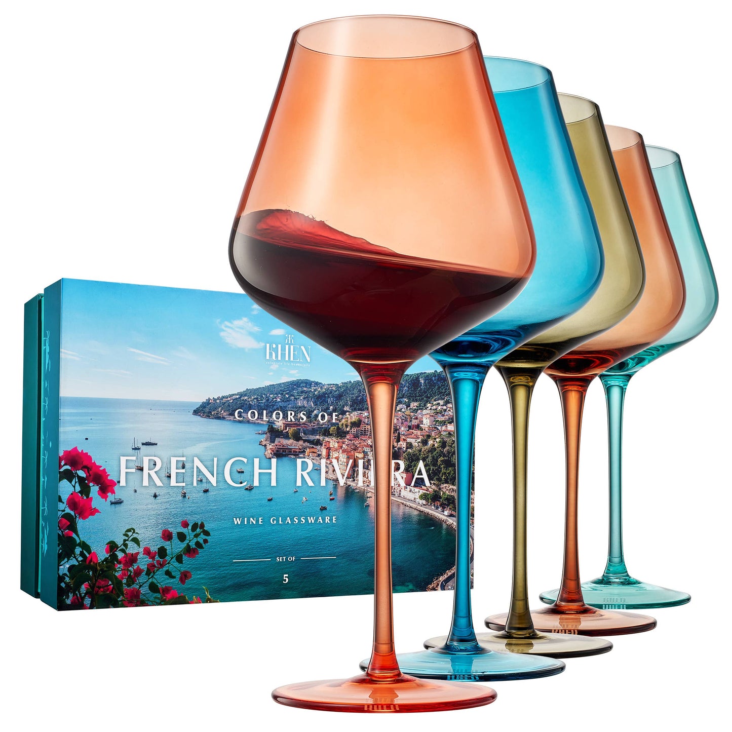 Colors of the French Riviera, Wine Glasses | 5 Set, 20 OZ