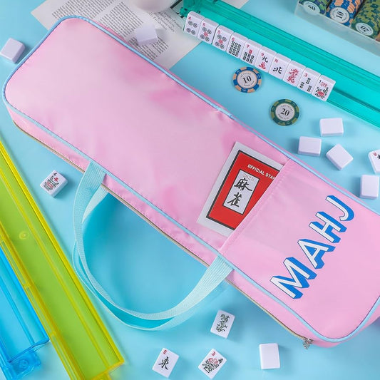 Mahj Rack Bag - Pink / Blue Piping