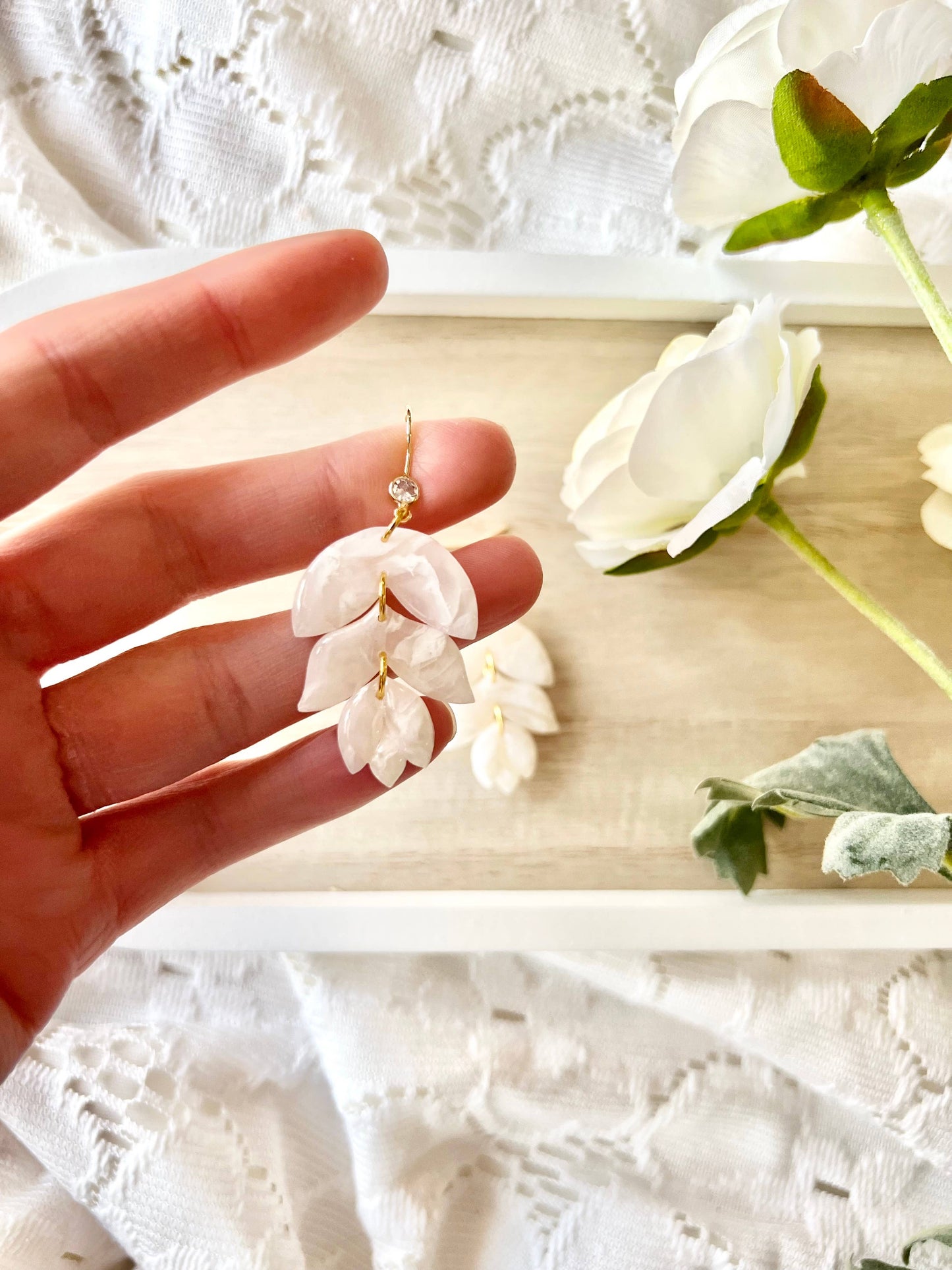 Bridal Earrings, Bridal Floral Clay Earrings