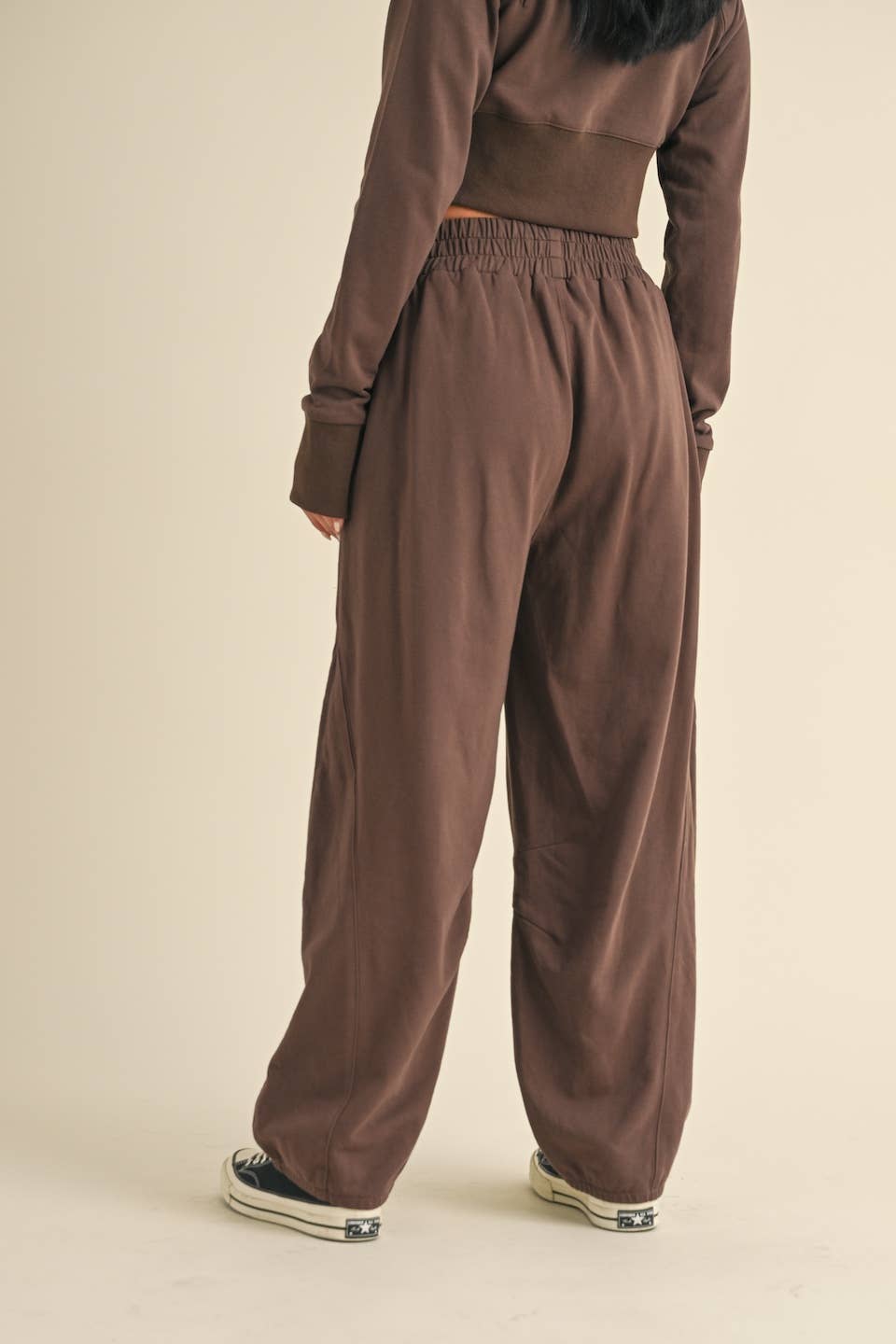 French Terry Crop Jacket and Flowy Jogger Pants Set