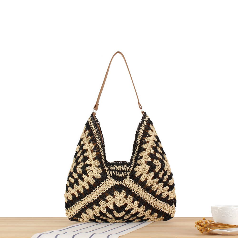 Fashionable Straw Woven Bag Vacation Commuting Shoulder Bag