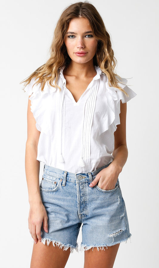 White Flirty Flutter Top