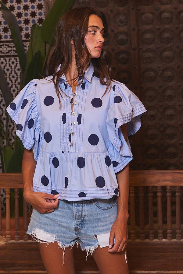 Ruffle Sleeve Polka Dot Top