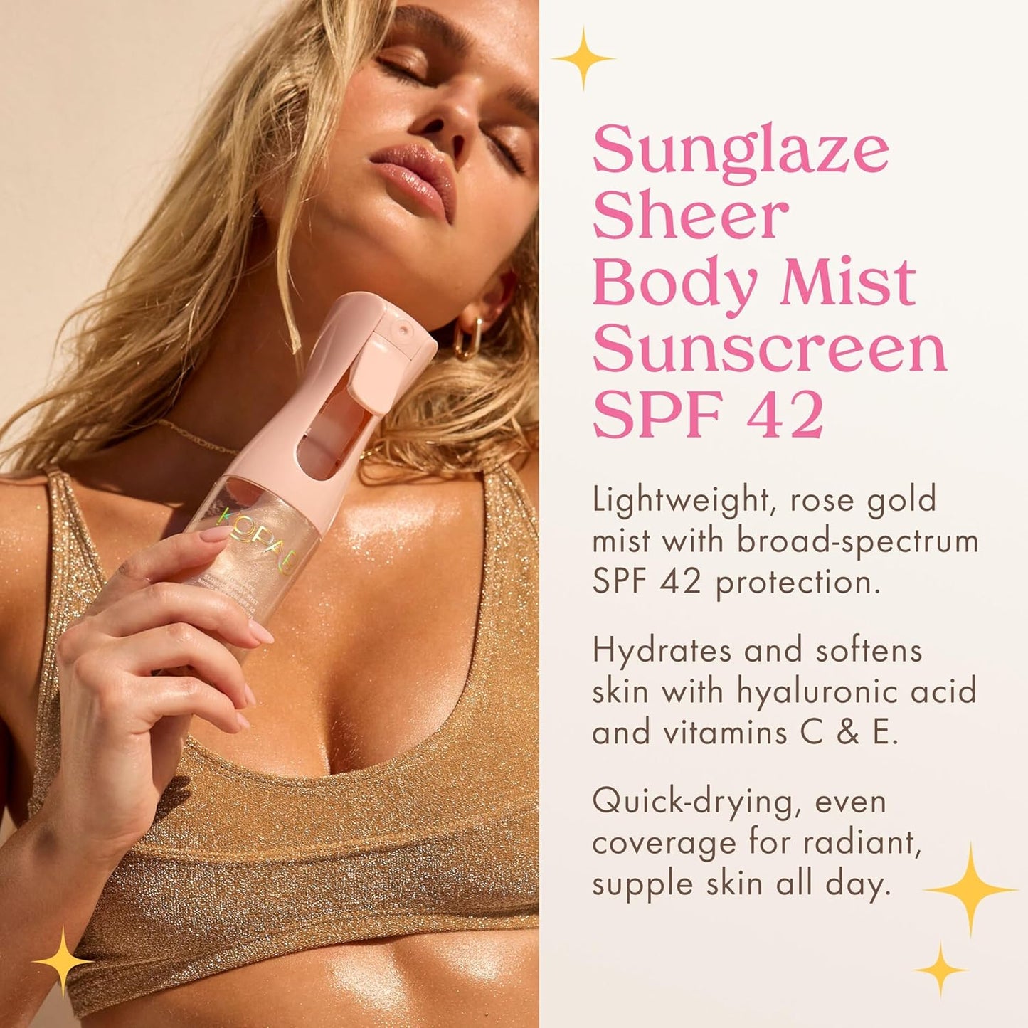 Kopari Rose Gold Sunglaze Sheer Body Mist Sunscreen SPF 42