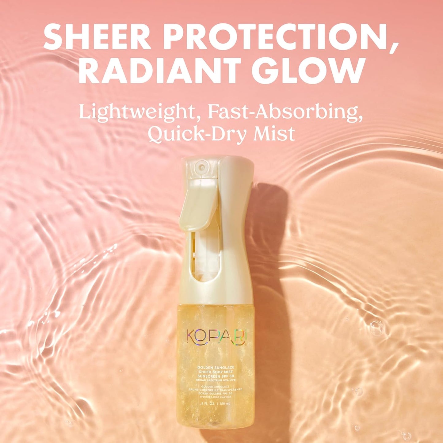 Kopari Golden Sunglaze Sheer Body Mist Sunscreen SPF 50, Infused with Shimmering Body Oil