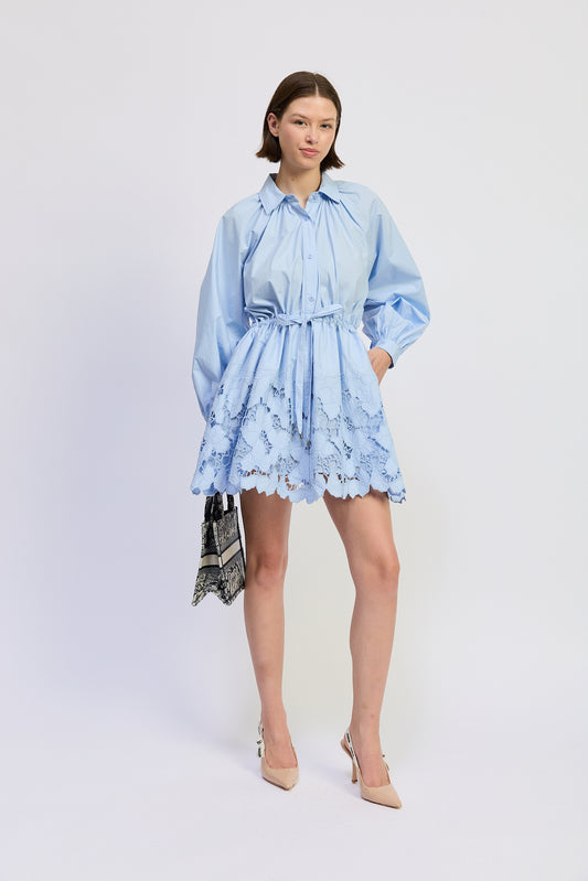 Cutwork Embroidery Mini Shirt Dress