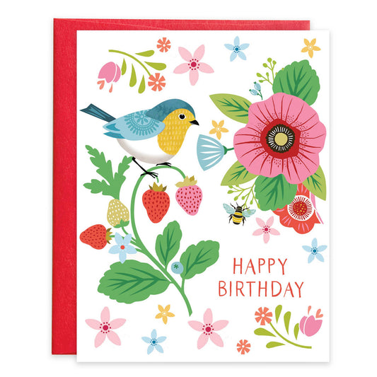 With Scripture Birthday Greeting Card - Bird & Strawberries