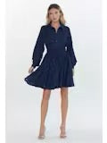 Serane Embroidered Lace Shirt Dress - Navy