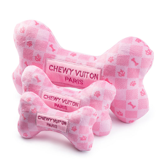 Pink Checker Chewy Vuiton Bone  | Squeaker Dog Toy