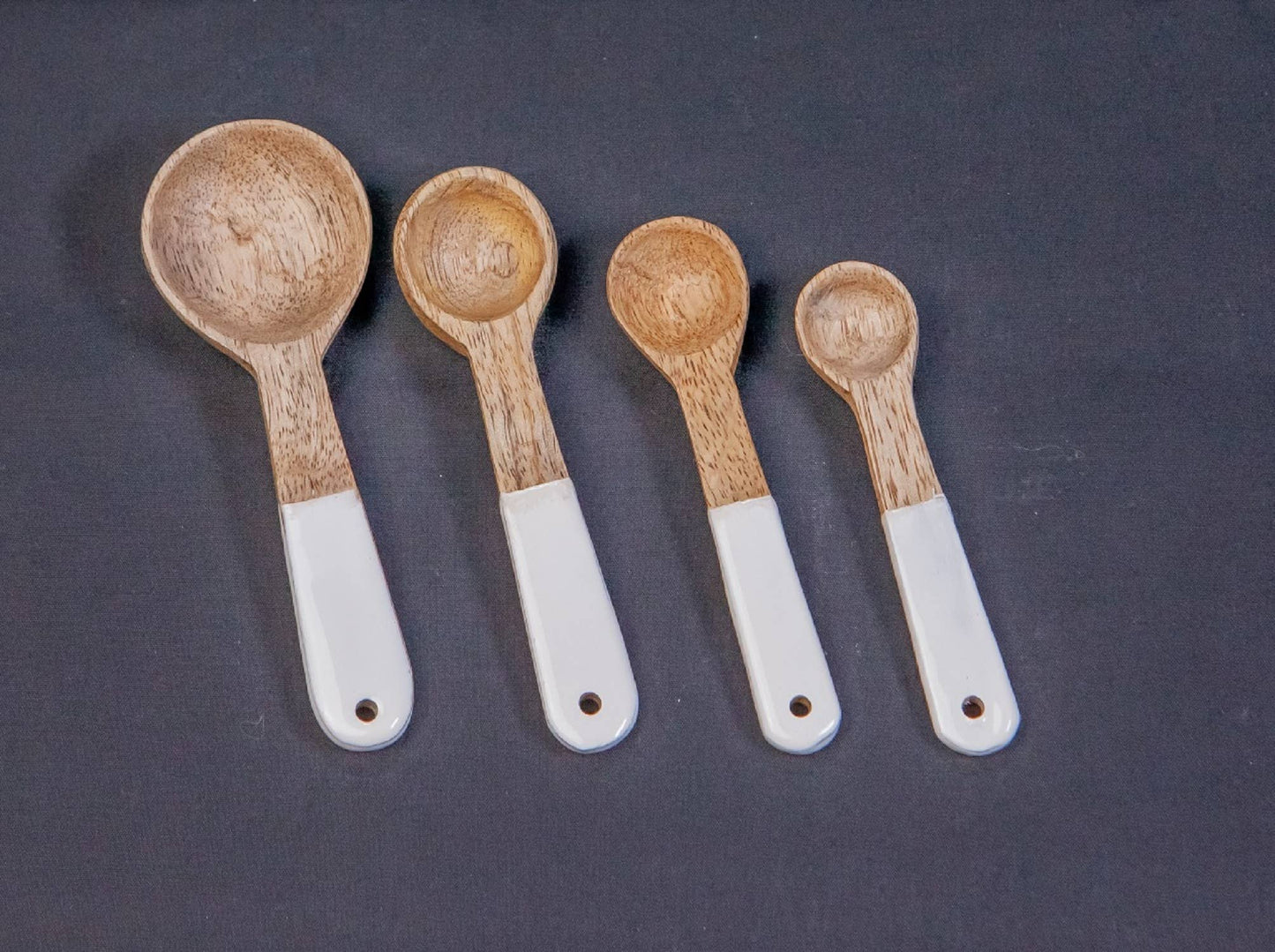 Set of 4 Mango Wood & Enamel Measuring Spoons