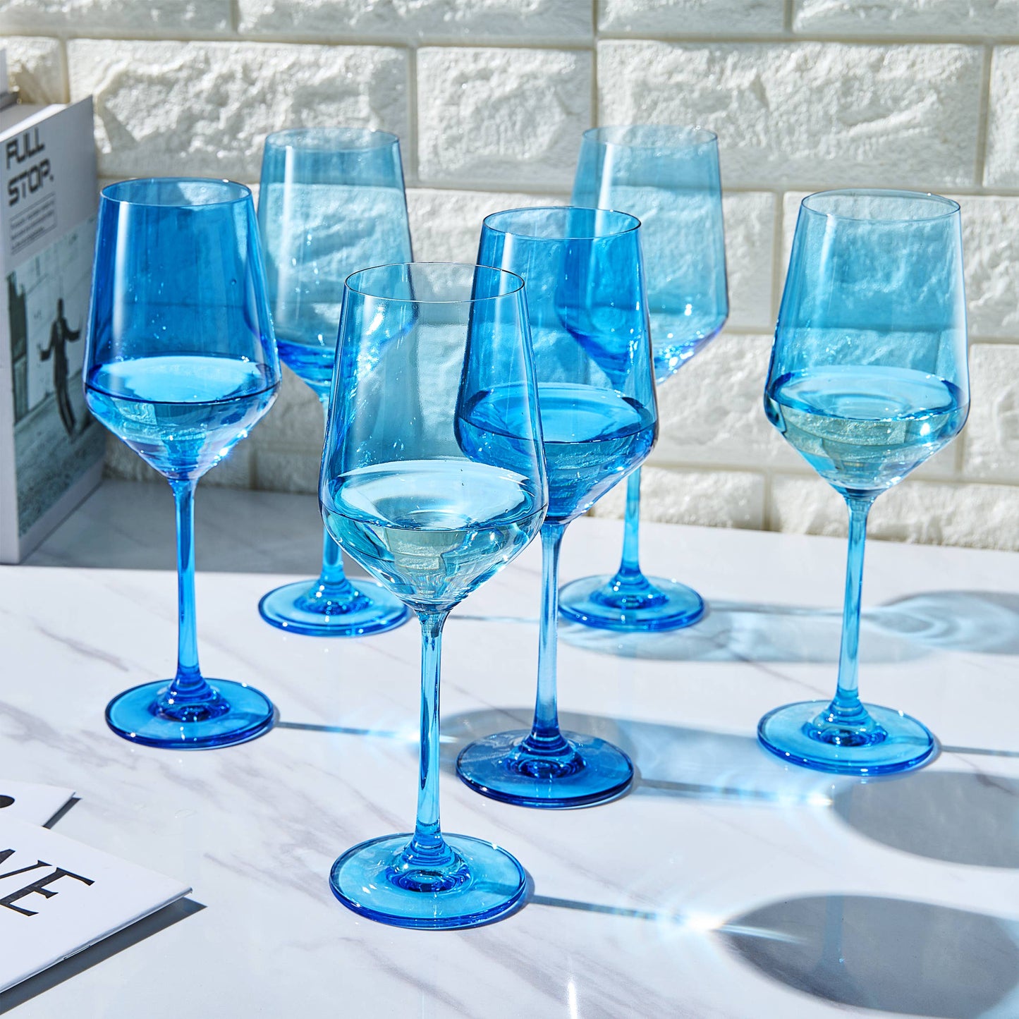 Blue Wine Glasses Set of 6 - 12 oz Cobalt Blue Glassware