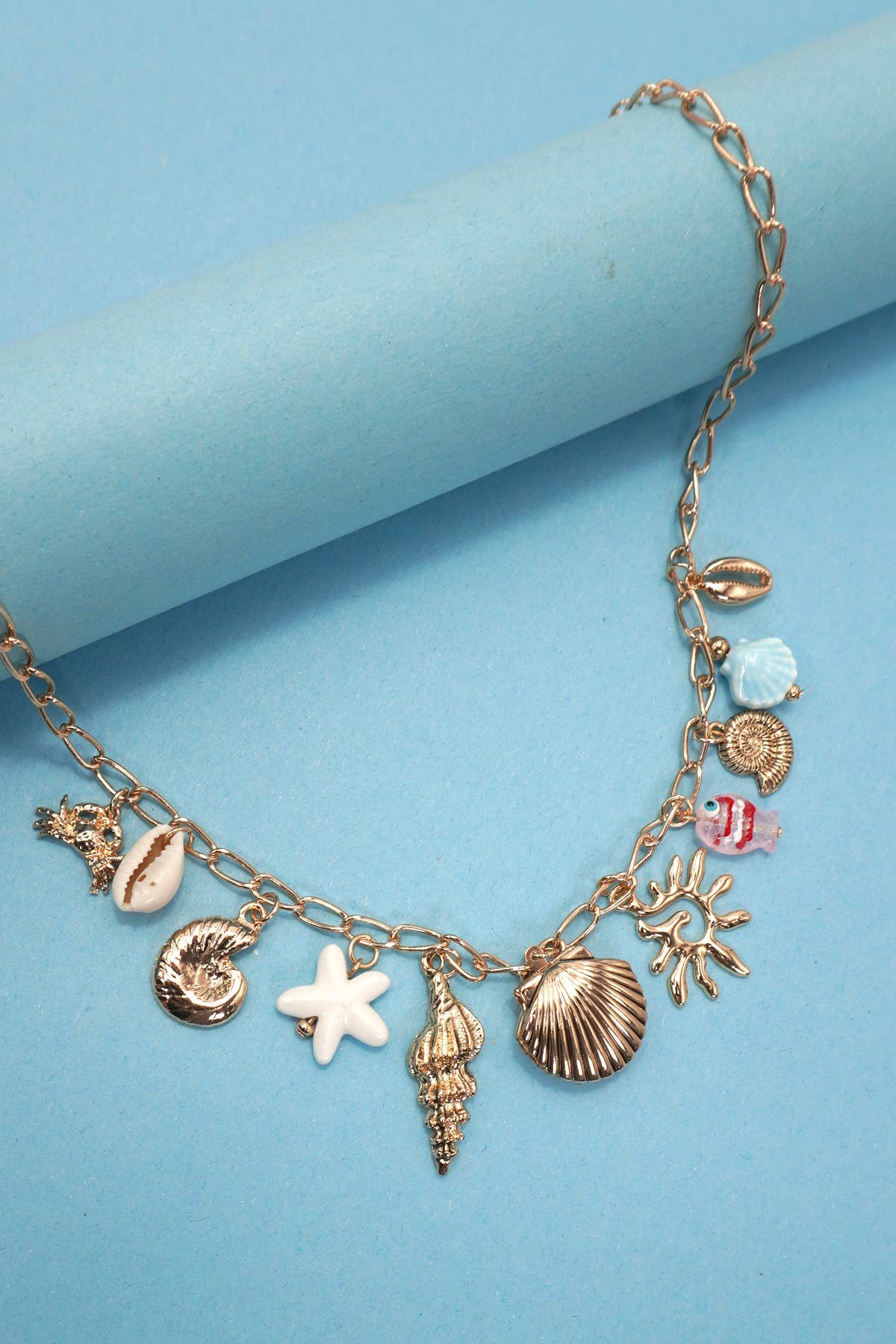 CHARM NECKLACE-SEASHELL LOCKET PUKA FISH SEA LIFE