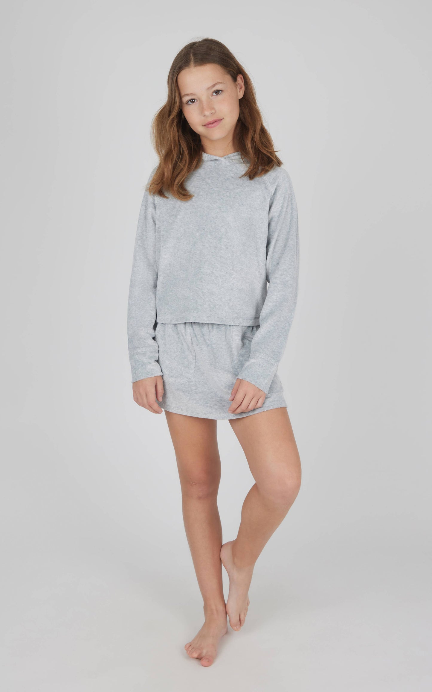 Girls Heather Velour Hoodie and Skort Set