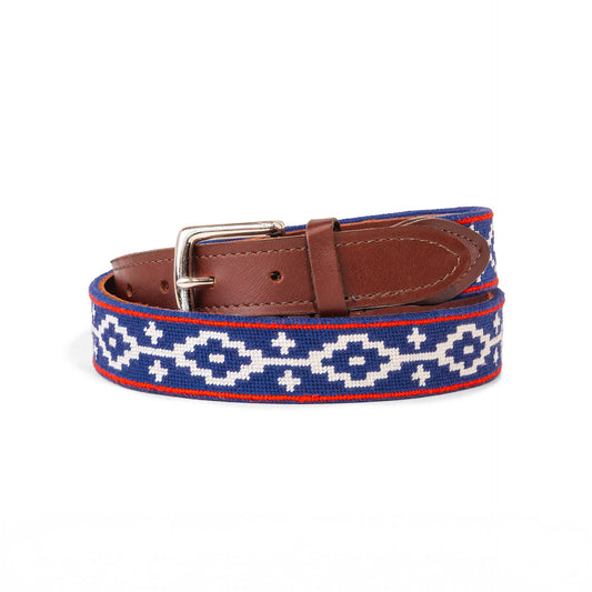 Navy Blue Lattice Needlepoint Belt with Crosses