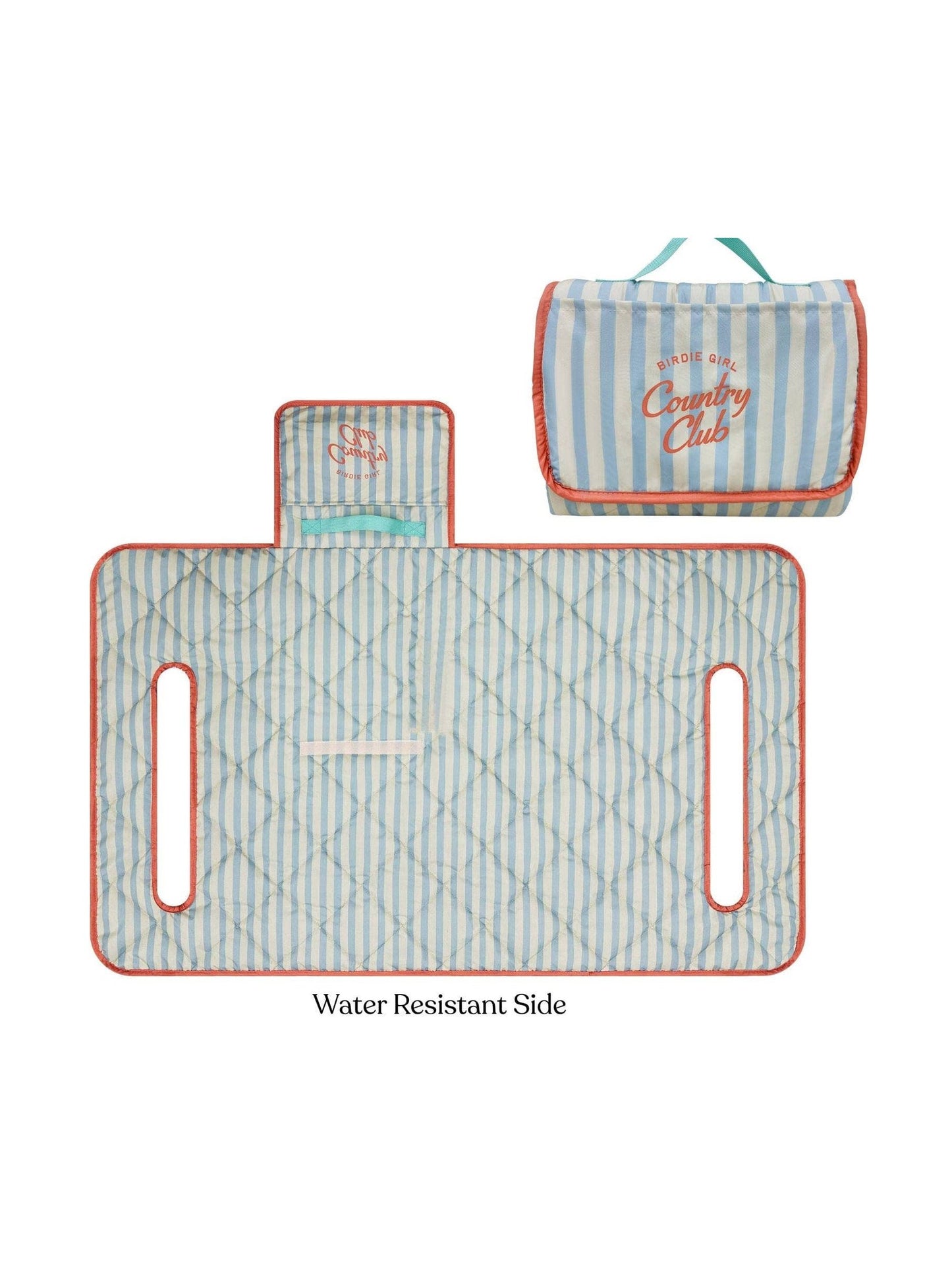 Country Club Stripe Reversible Golf Cart Seat Cover (Blue Stripe + Coral Trim)