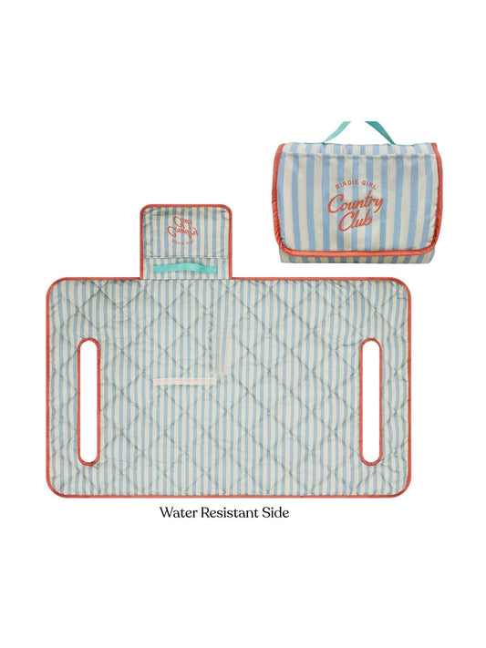 Country Club Stripe Reversible Golf Cart Seat Cover (Blue Stripe + Coral Trim)