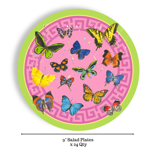 Butterfly Greek Key 24ct 9" Paper Plates – Salad Plates
