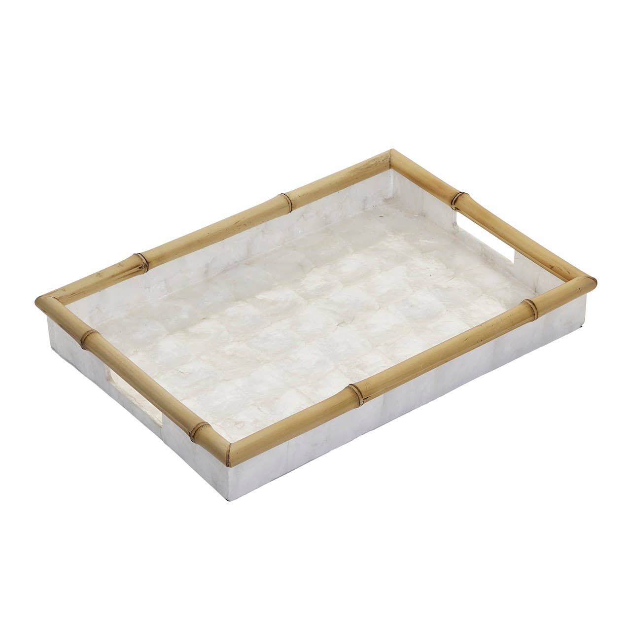 Ivory Capiz Tray w/ Bamboo Trim (Large) 15.75 x 11 x 2.75"