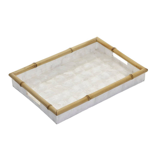 Ivory Capiz Tray w/ Bamboo Trim (Large) 15.75 x 11 x 2.75"
