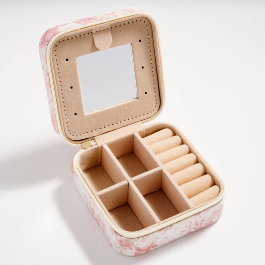 Floral Travel Jewelry Box with Mirror