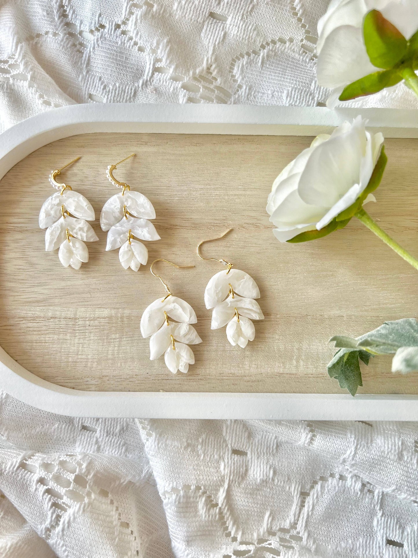 Bridal Earrings, Bridal Floral Clay Earrings