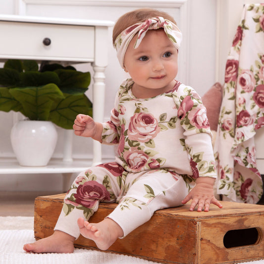 Baby Girl Cabbage Rose Cotton Romper