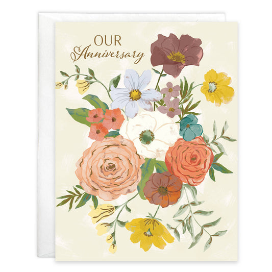 Anniversary Greeting Card - Golden Boho Flowers