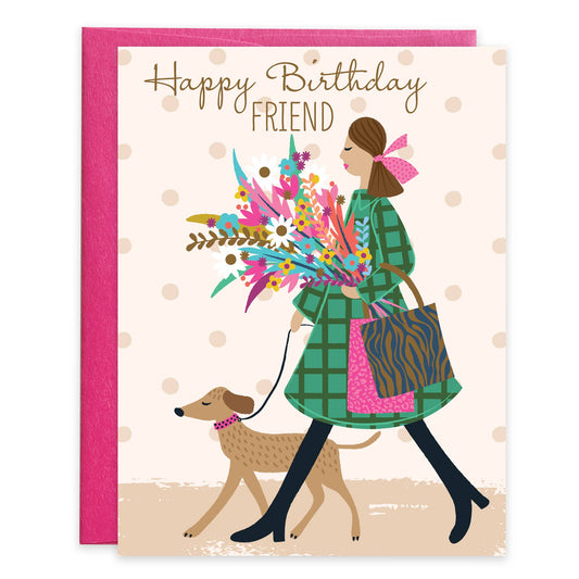 Birthday Greeting Card - Friend Walking Dog