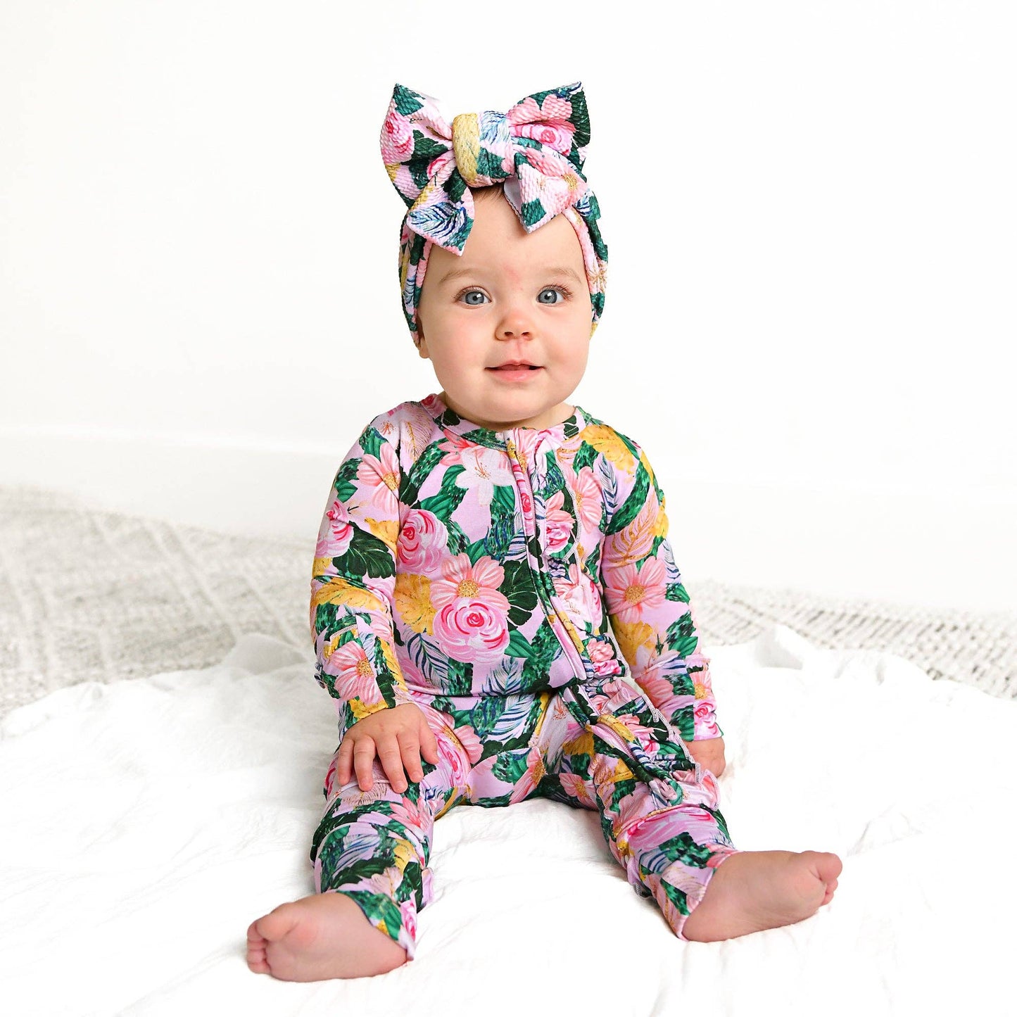 Luana RUFFLE ZIP Bamboo One Piece Floral Baby Outfit