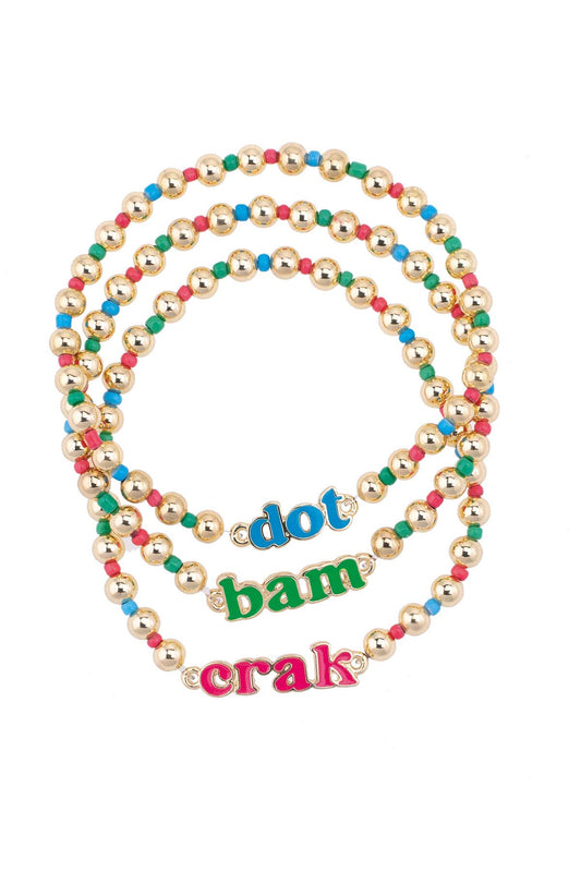 Dot Crak Bam Rainbow Ball Bead Stretch Bracelet Set of 3