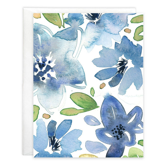 Blank Note Card - Big Blue Blooms