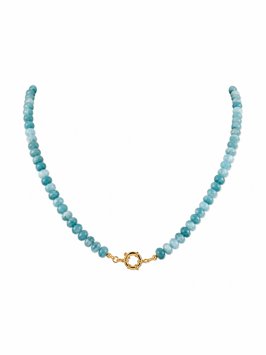 Aqua Sailor Clasp Glass Beaded Necklace