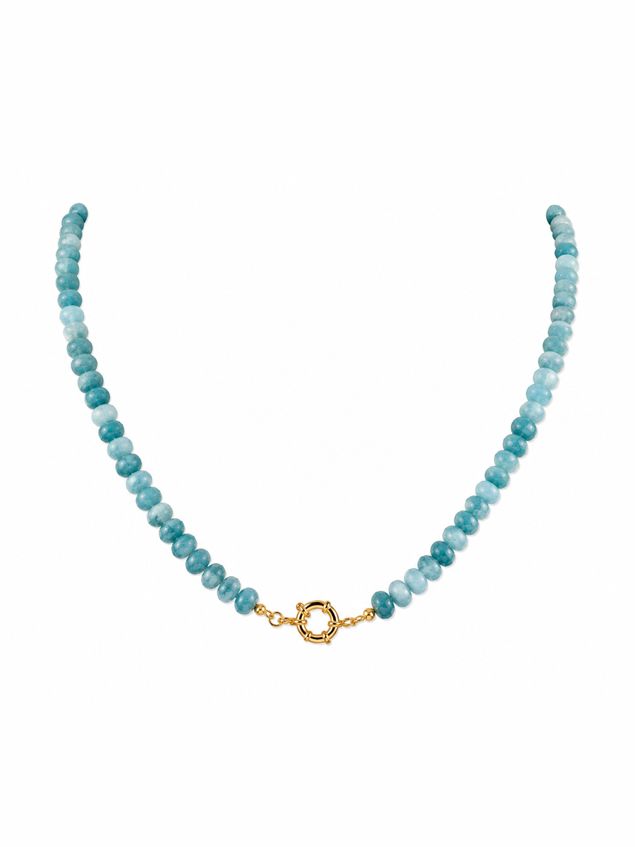 Aqua Sailor Clasp Glass Beaded Necklace