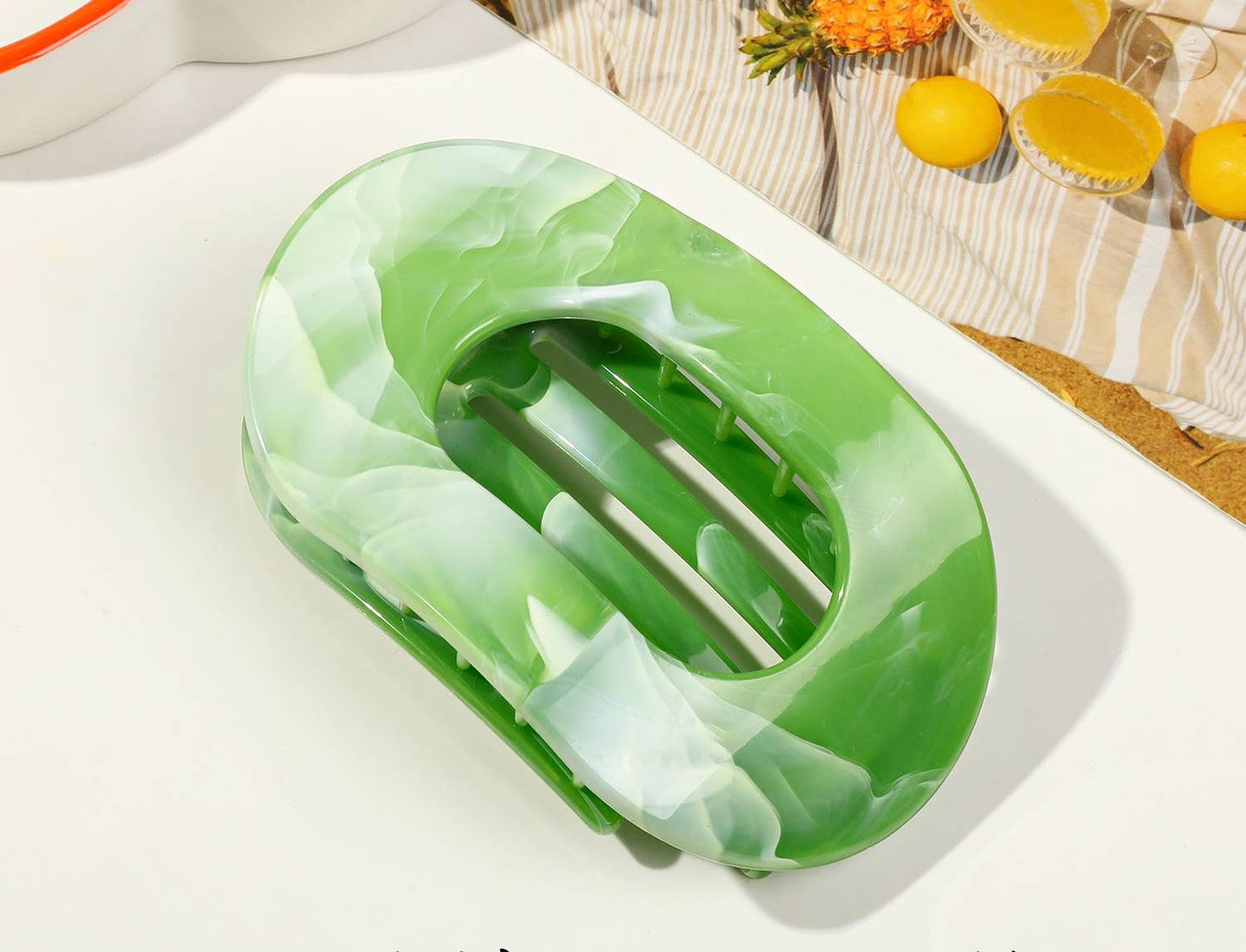 Women's Colorful Flat Round Flower Bow Hair Claw Clip
