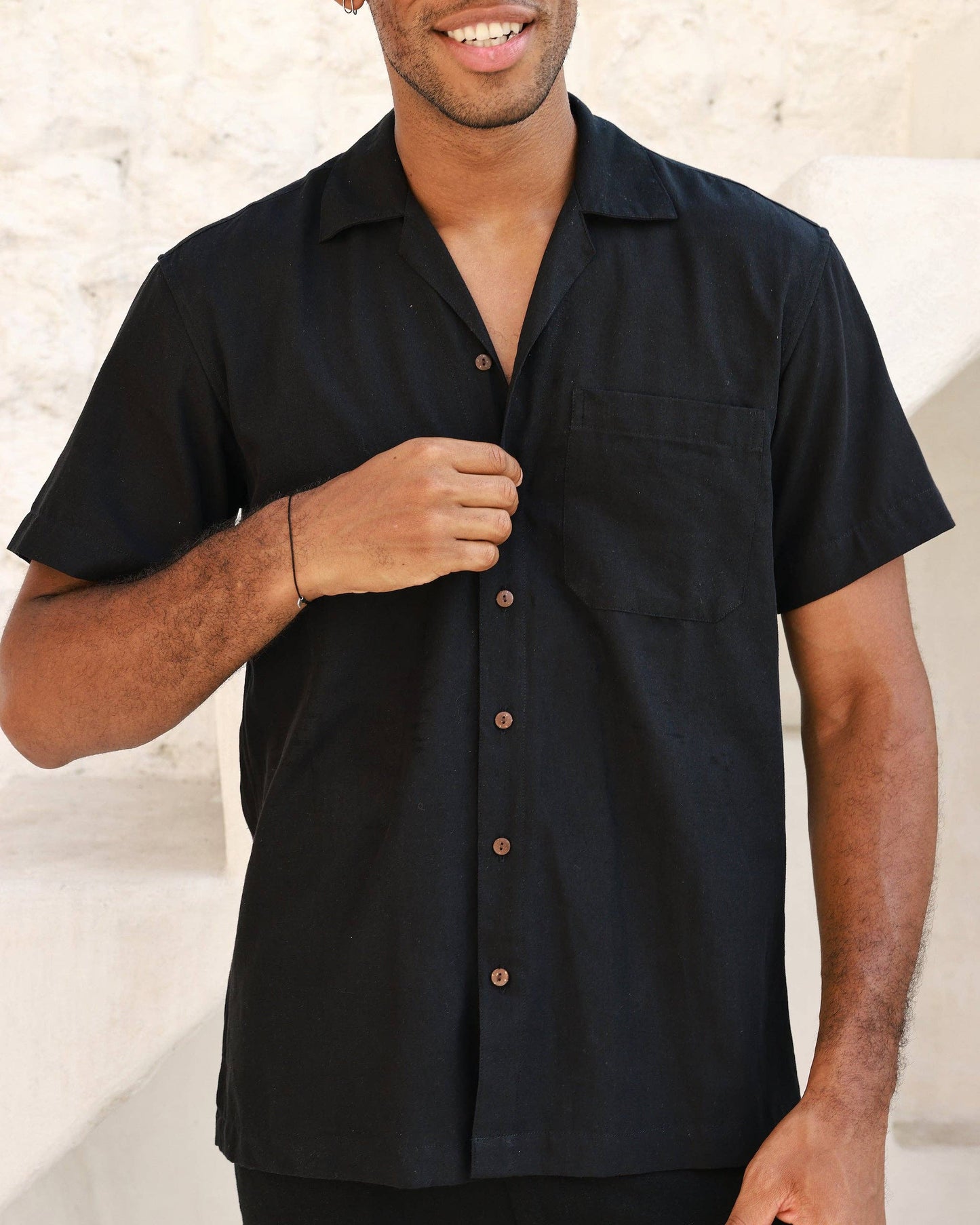 The Mykonos - Black Linen Camp Collar Shirt