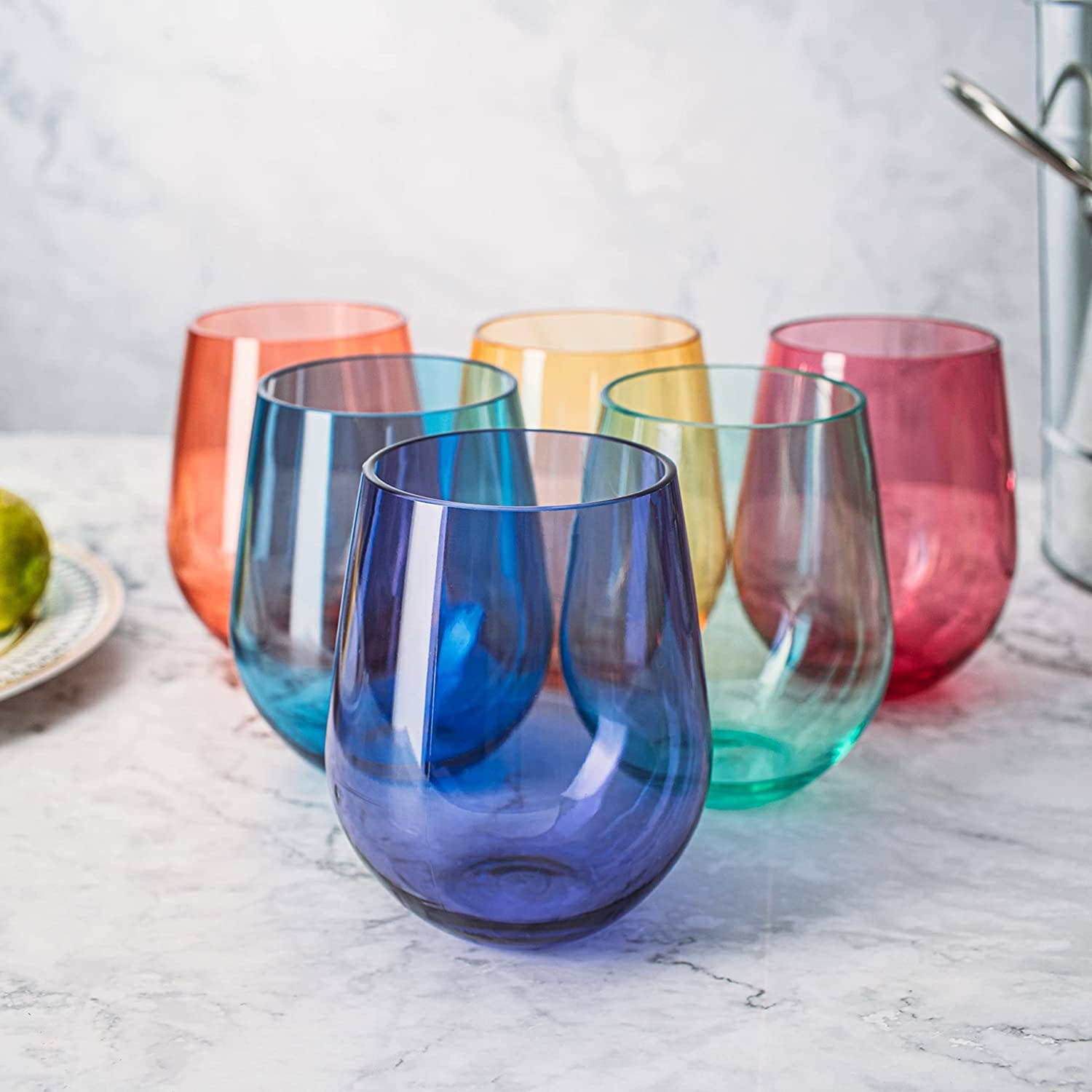 6 Unbreakable Colored Stemless Wine Glasses Acrylic Italian – Palms