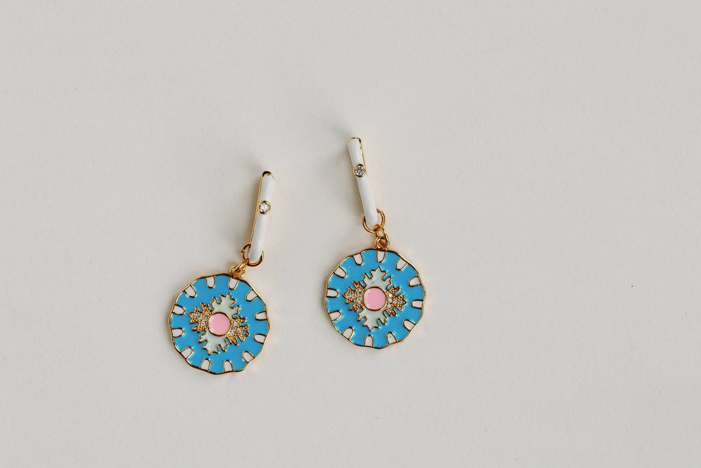 Blue Capri Tile Enamel Charm Statement Earrings