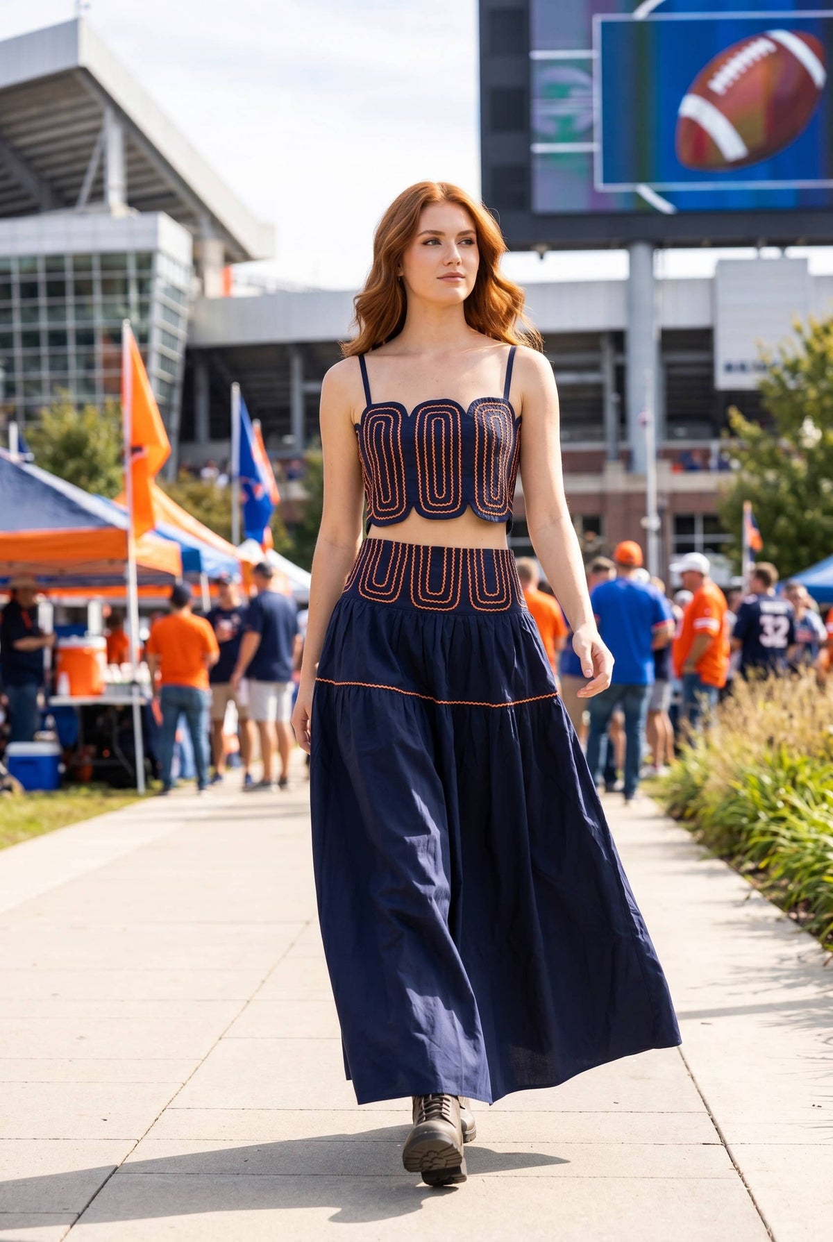 Exclusive Lace Trimmed Top & Skirt Set: NAVY/WHITE / M