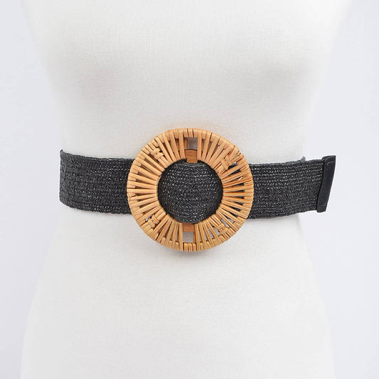 Handmade Bamboo Buckle Stretch Straw Belt
