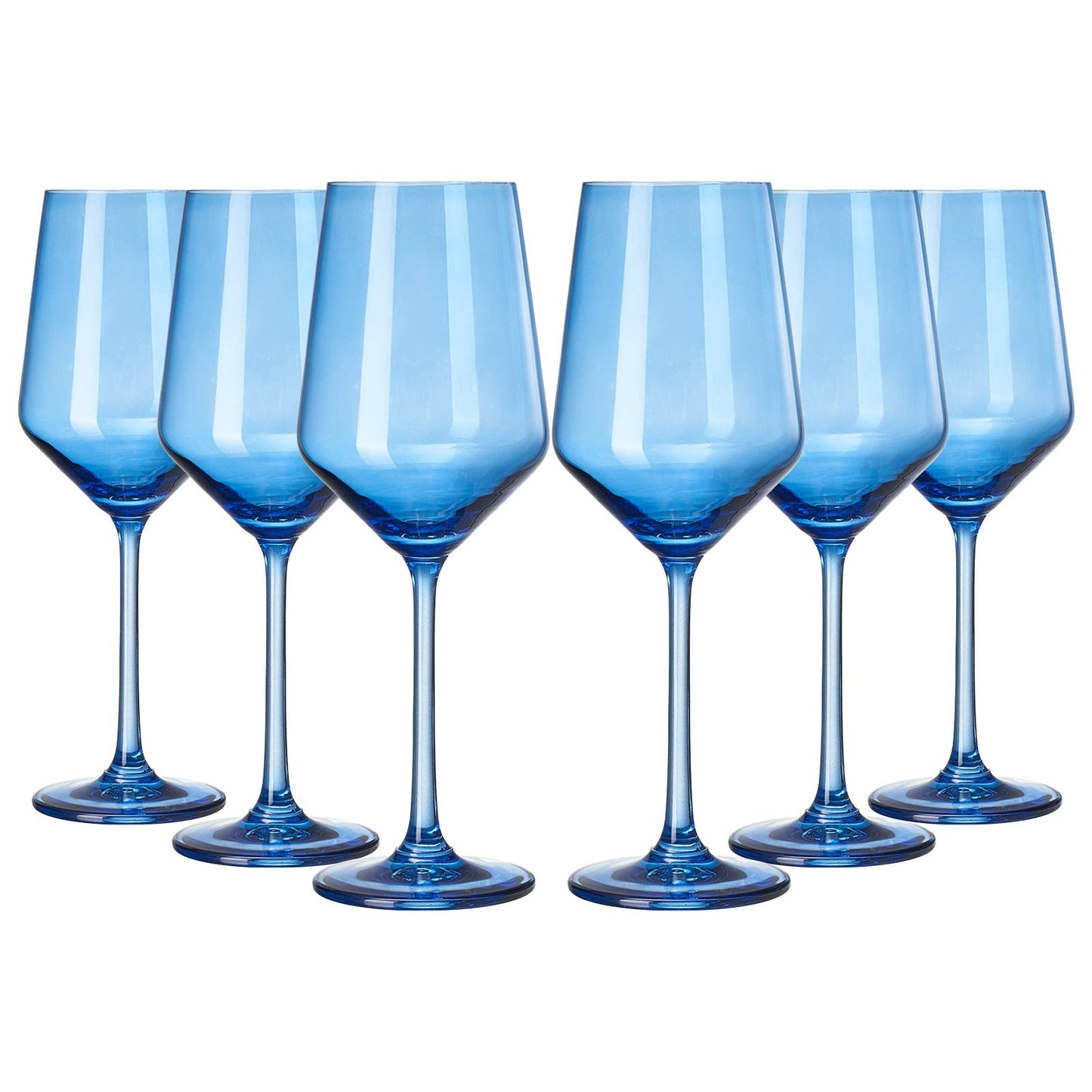 Blue Wine Glasses Set of 6 - 12 oz Cobalt Blue Glassware