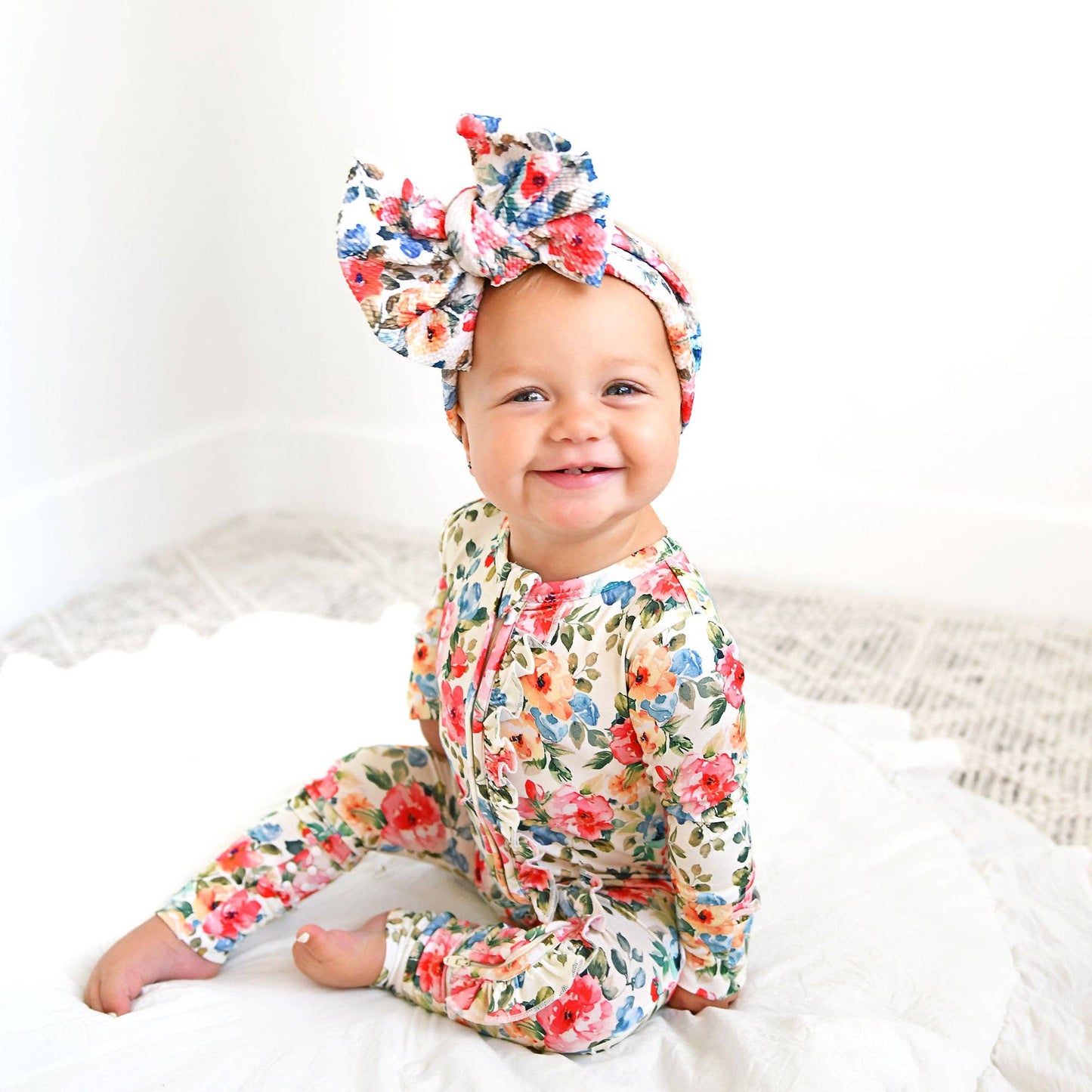 Nayeli RUFFLE ZIP Bamboo One Piece Floral Baby Clothing
