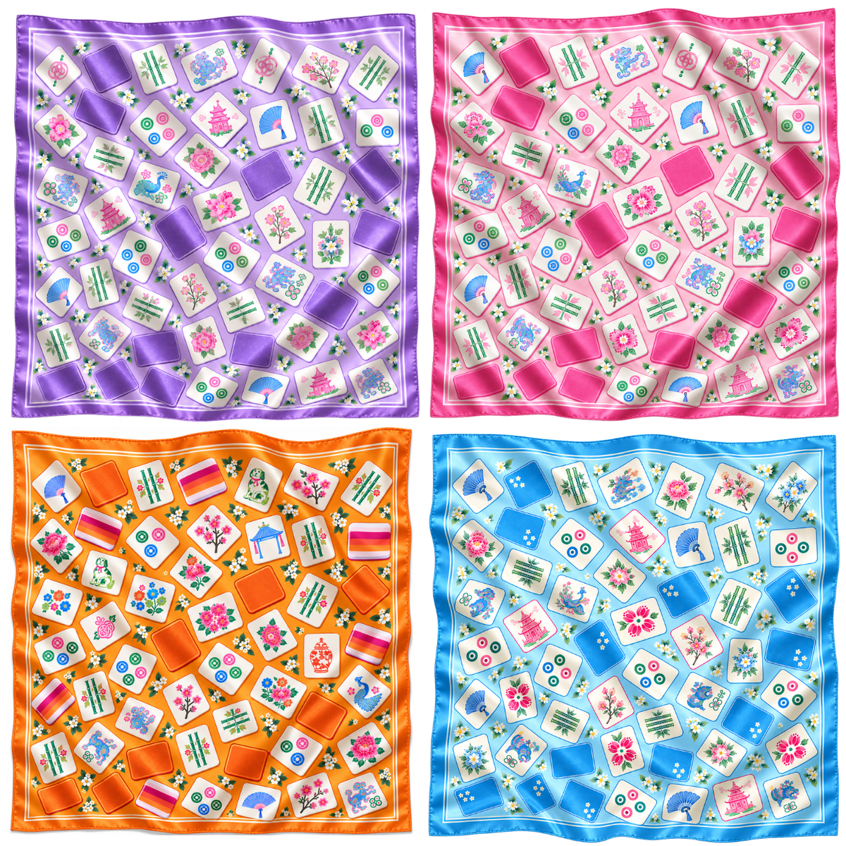 Mahjong Tiles Silky Bandana Scarf (4 PRINTS, 2 SIZES)